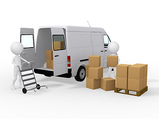 Image showing 3d workers loading boxes to a van