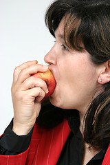 Image showing woman with beautiful red apple, healthy food