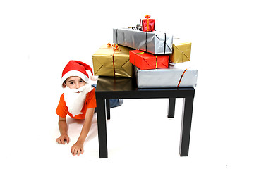 Image showing boy with large present at christmas time