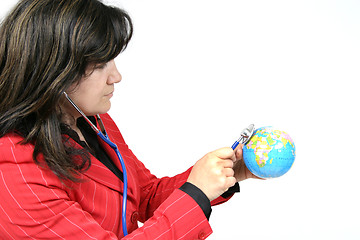 Image showing young pretty woman with Earth
