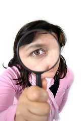 Image showing Young businesswoman holding Magnifying Glass, business photo