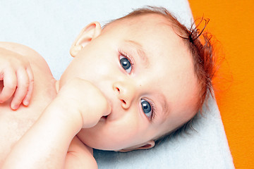 Image showing sweet baby sleeping on a blanket, newborn baby