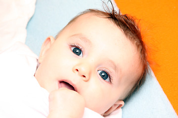 Image showing sweet baby sleeping on a blanket, newborn baby