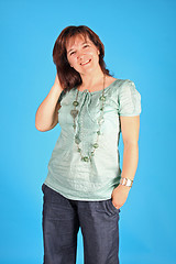 Image showing fashion woman on blue background studio shot