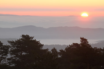 Image showing Beautiful sunrise, orange tones, nature photo