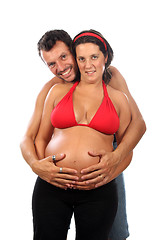 Image showing beautiful and happy & young pregnant couple 