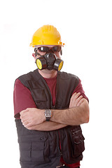 Image showing architect with gas mask, polution chemical concept