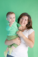 Image showing beautiful baby with his aunt, studio shoot