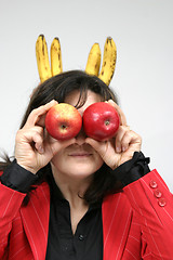 Image showing woman with beautiful red apple, healthy food