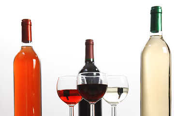 Image showing Red, rose and white wine, drink photo