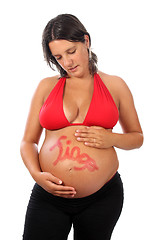 Image showing beautiful pregnant woman expecting a boy