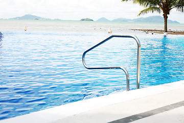 Image showing swimming pool with stair at hotel close up