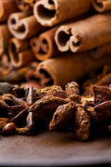 Image showing Star aniseed and cinnamon sticks