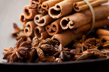 Image showing Star aniseed and cinnamon sticks