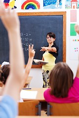 Image showing Teacher pointing at students