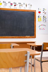 Image showing Empty, decorated elementary classroom