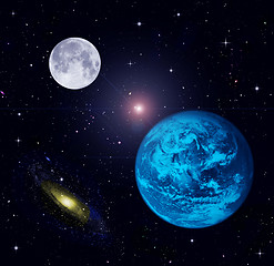 Image showing The Earth, Moon, stars