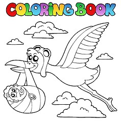 Image showing Coloring book with stork and baby