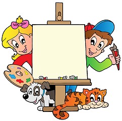 Image showing Cartoon kids with painting canvas