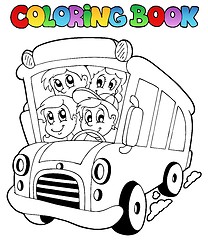 Image showing Coloring book with bus and children