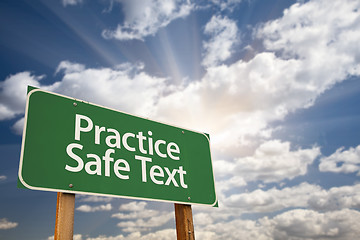 Image showing Practice Safe Text Green Road Sign