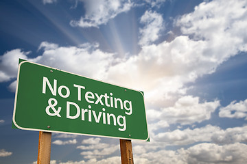 Image showing No Texting and Driving Green Road Sign