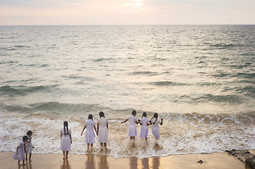 Image showing Schoolgirl on he beach