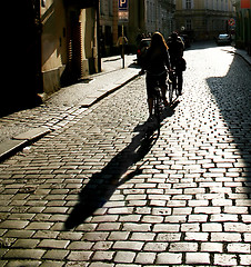 Image showing people riding  by bycicle