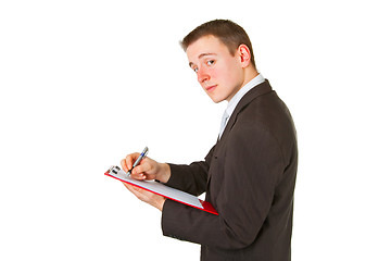 Image showing Businessman with clipboard