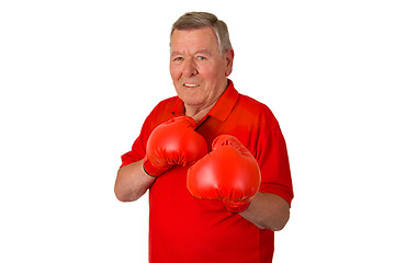 Image showing Male senior with red box gloves