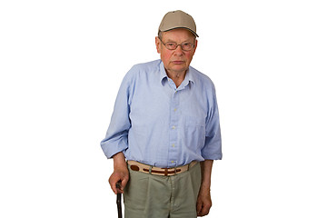 Image showing Male senior with walking stick