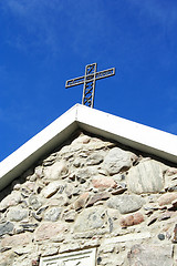 Image showing Cross from metal at old church roof