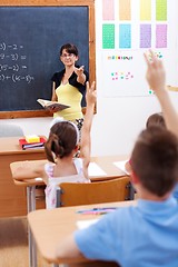 Image showing Teacher pointing at students