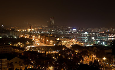 Image showing Night panorama of the city of Barcelona Spain