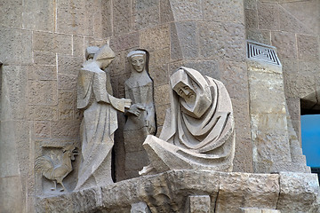 Image showing Detail facade Sagrada Familia Barcelona Spain