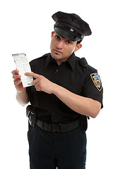 Image showing Police officer or traffic warden with infringement ticket