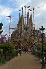 Image showing Detail facade Sagrada Familia Barcelona Spain