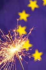 Image showing eu flag and sparkler