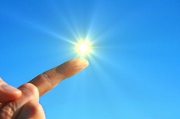 Image showing hand sun and blue sky