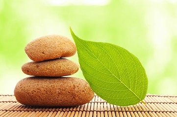 Image showing zen stone with leaf