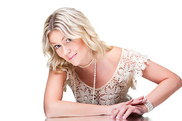 Image showing blonde woman in lacy dress 