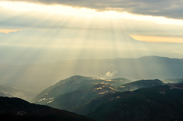 Image showing Mountain area at sunrise