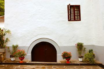 Image showing Wall and door of orthodox monastery building