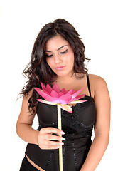 Image showing Pretty girl with lily.