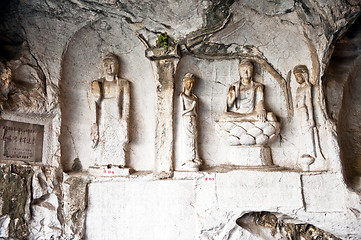 Image showing Budha sculptures caves Guilin montouins