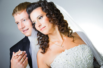 Image showing Happy just married bride and groom