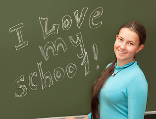 Image showing The girl smiles at the English class