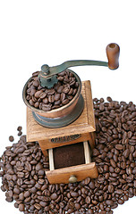 Image showing Coffee grinder and coffee beans