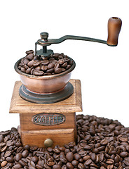 Image showing Coffee grinder and coffee beans