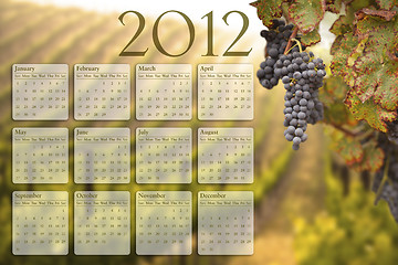 Image showing 2012 Calendar with Grape Vineyard Background